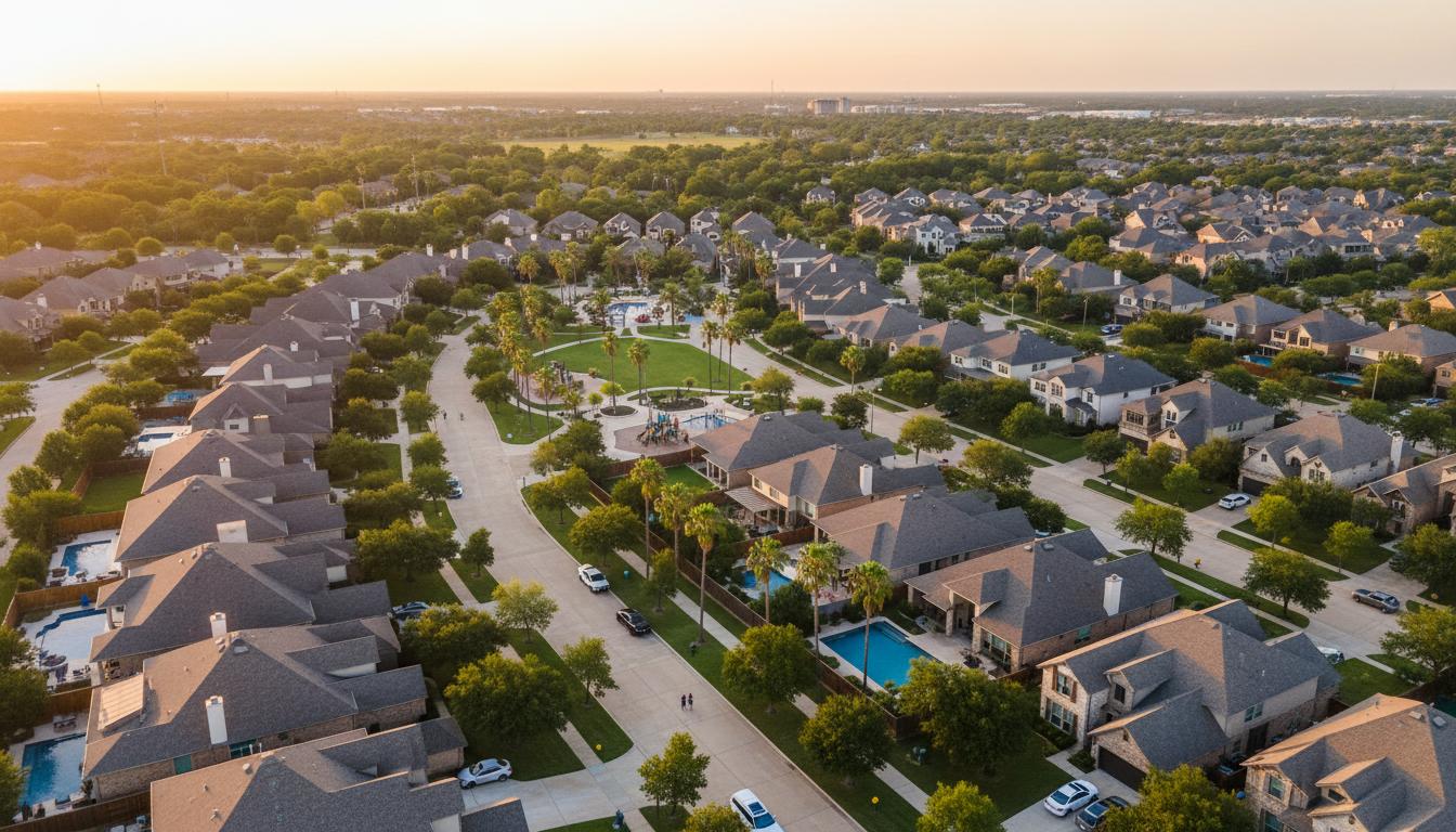 Houston suburban neighborhood aerial view