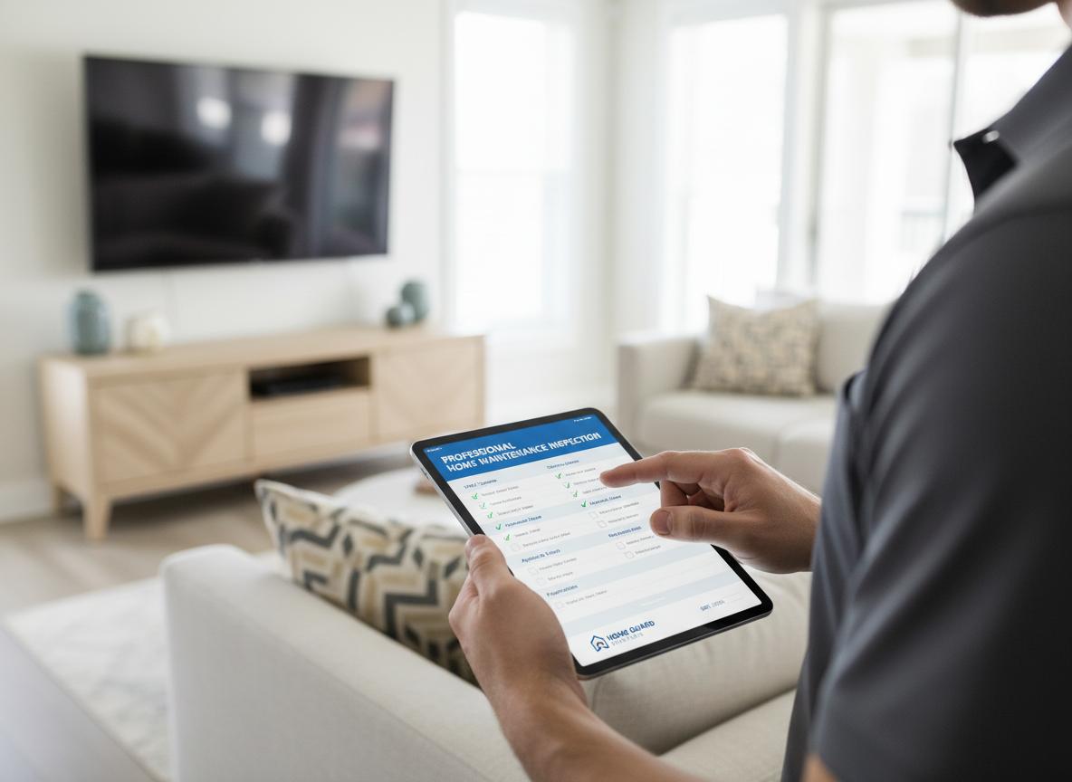 Technician completing home maintenance checklist on tablet